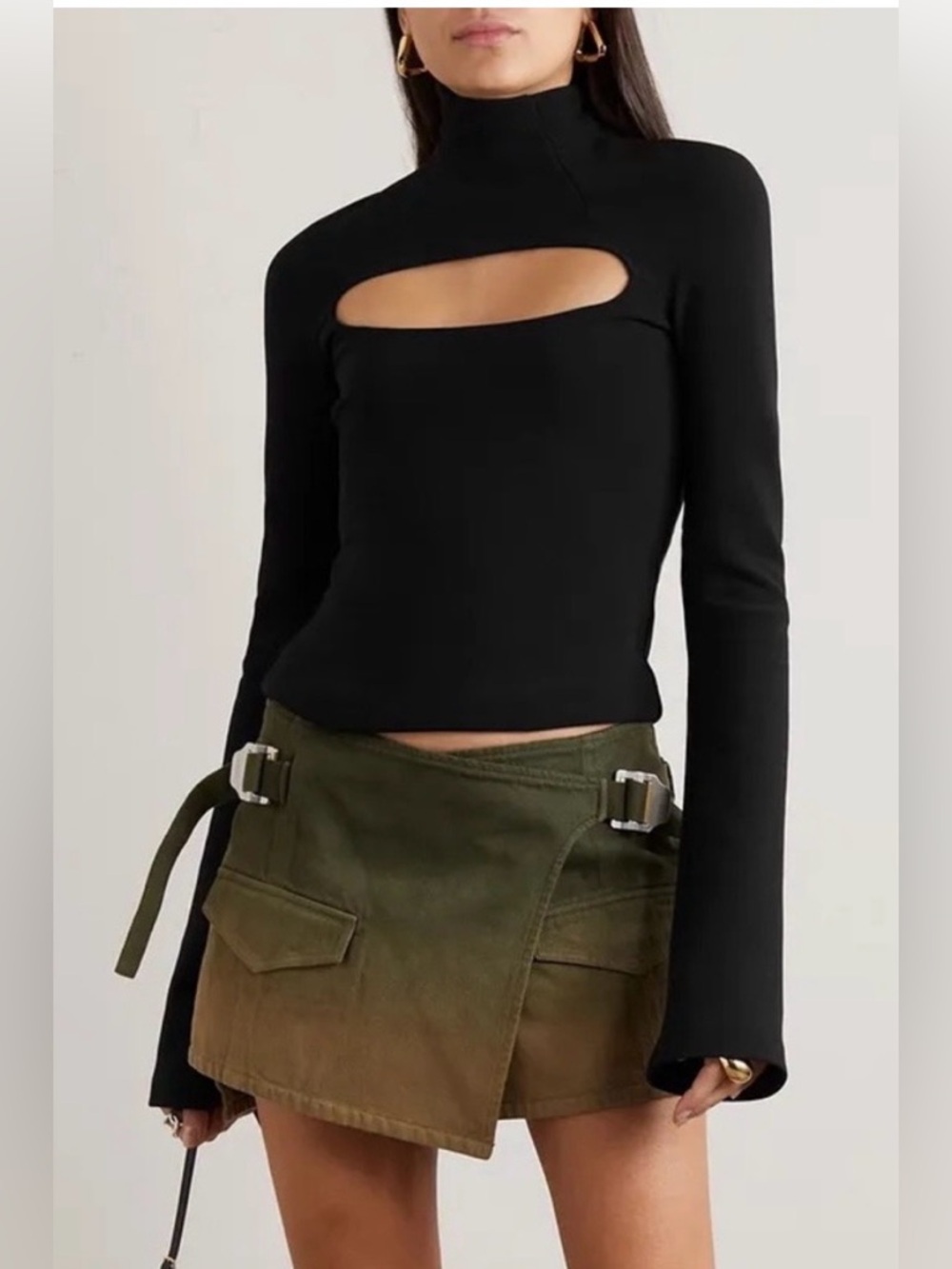 Awake mode black cutout long sleeve turtleneck top size 38/small